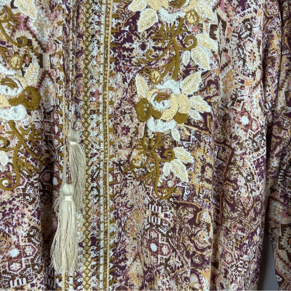 Savanna Jane embroidered boho blouse tassel tie size Small - Picture 4 of 6